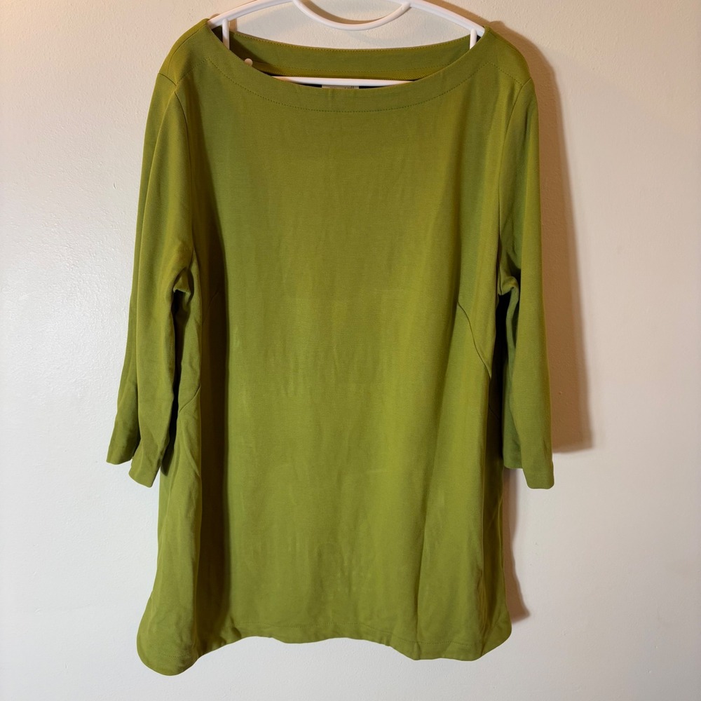 J. Jill Ponte Knit Top Size XL Green 3/4 Sleeve Boat Neck